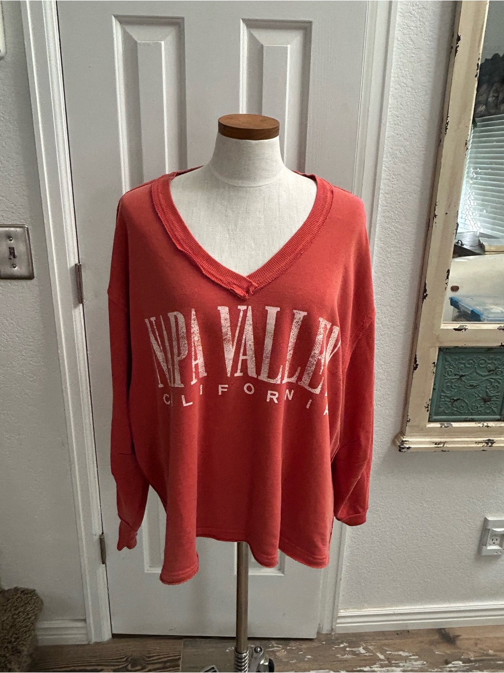 We The Free Coral V-Neck Napa Valley Graphic Pullover